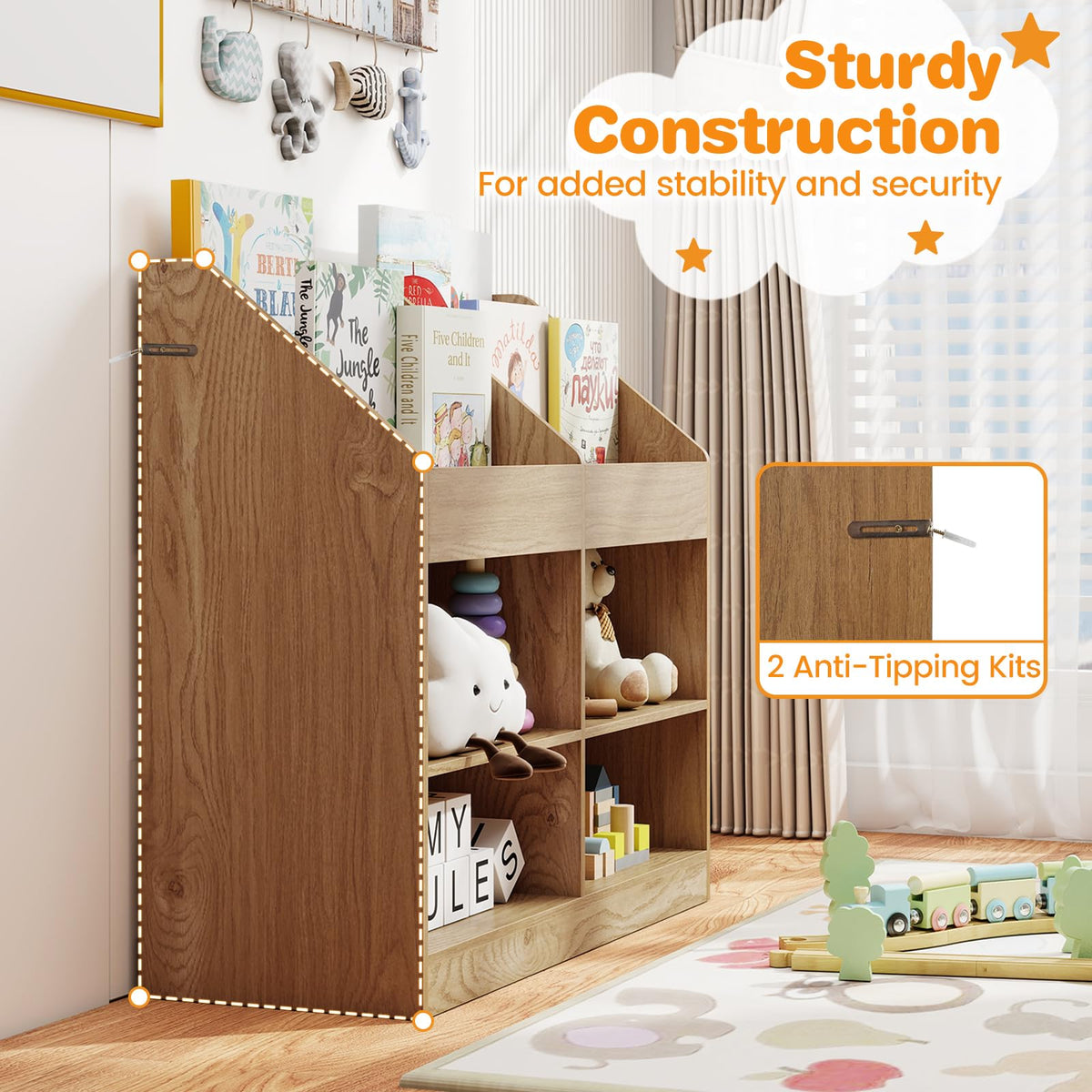 3-Tier Kids Bookshelf, Toy Storage Organizer Shelf w/Display Rack