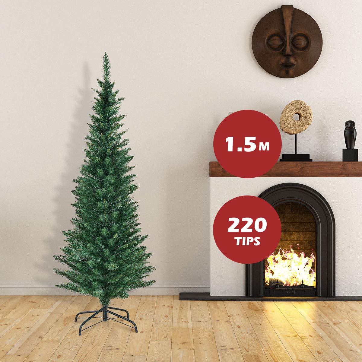 Giantex Holly-Jolly 1.5M PVC Pencil Christmas Tree Slim Xmas HomeDecor Green (1.5M)