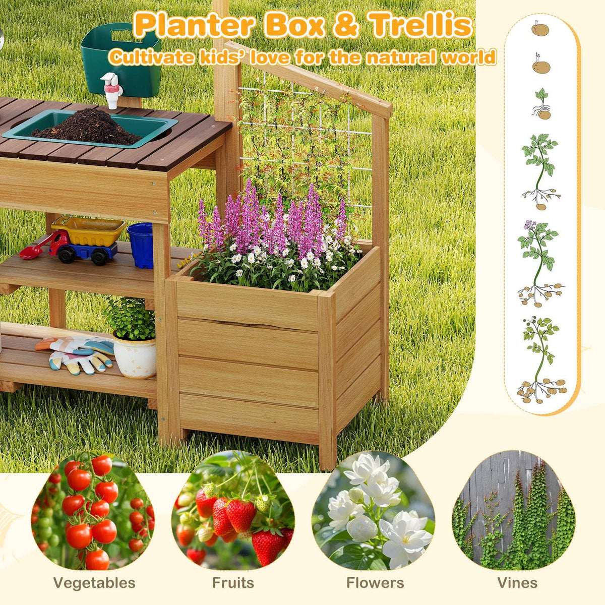 Outdoor Play Kitchen for Kids Wooden Toy Kitchen Playset with Removable Faucet