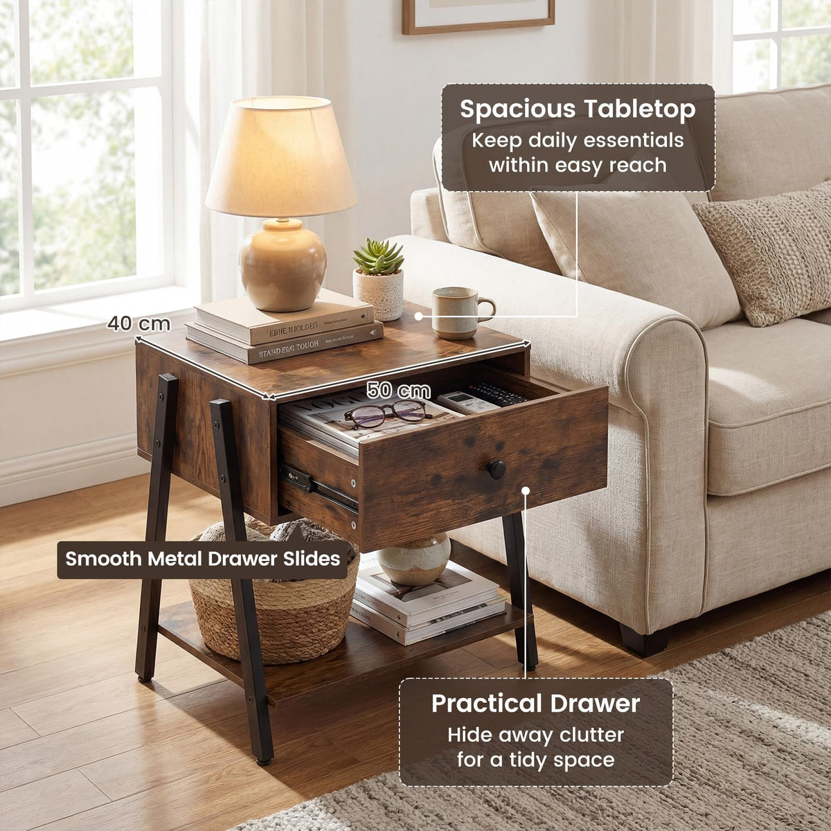 Giantex Industrial Nightstand with Drawer, Bedside Table