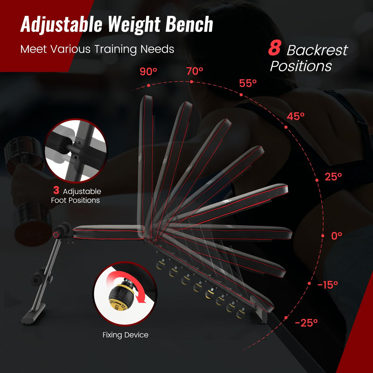 Adjustable Weight Bench With 30KG Dumbbell Set, Heavy Duty Strength Training Bench for Bench Press