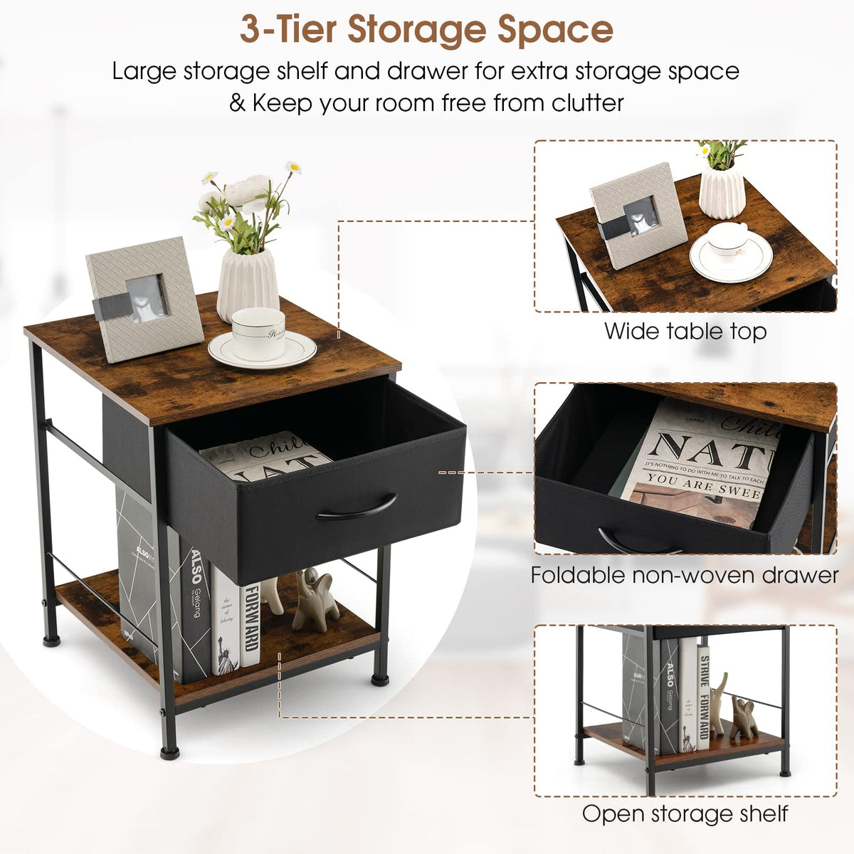 Giantex 2-Tier Nightstand Compact Sofa Side & Bedside Table