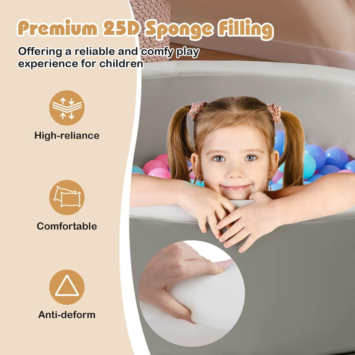 Round Foam Ball Pits with 200 Ocean Balls and Washable PU Cover