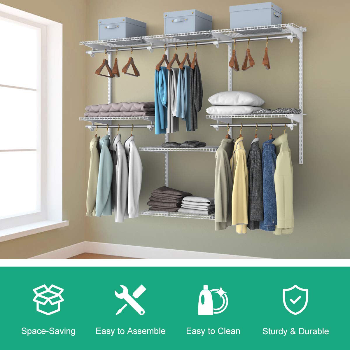 Giantex Custom Closet Organizer, Smart Closet Organizer System, Metal Hanging Storage Organizer Rack