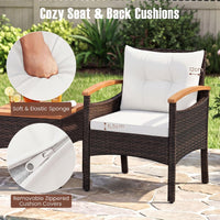 3-Piece Wicker Bistro Set with Acacia Table & Armchairs and Cushions for Backyard