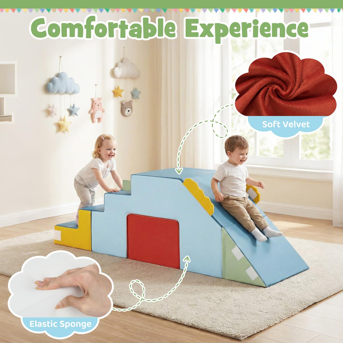 Kids Climb & Crawl Playset, Toddler Climber with Slide & Stairs, Soft Foam Blocks