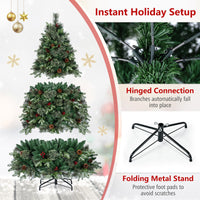 180cm Balsam Fir Christmas Tree Pre-Lit Hinged with Pine Cones and Berries