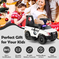 Kids Ride On Police Car, 6V Battery Powered Electric Toy Car w/Real Megaphone, Music