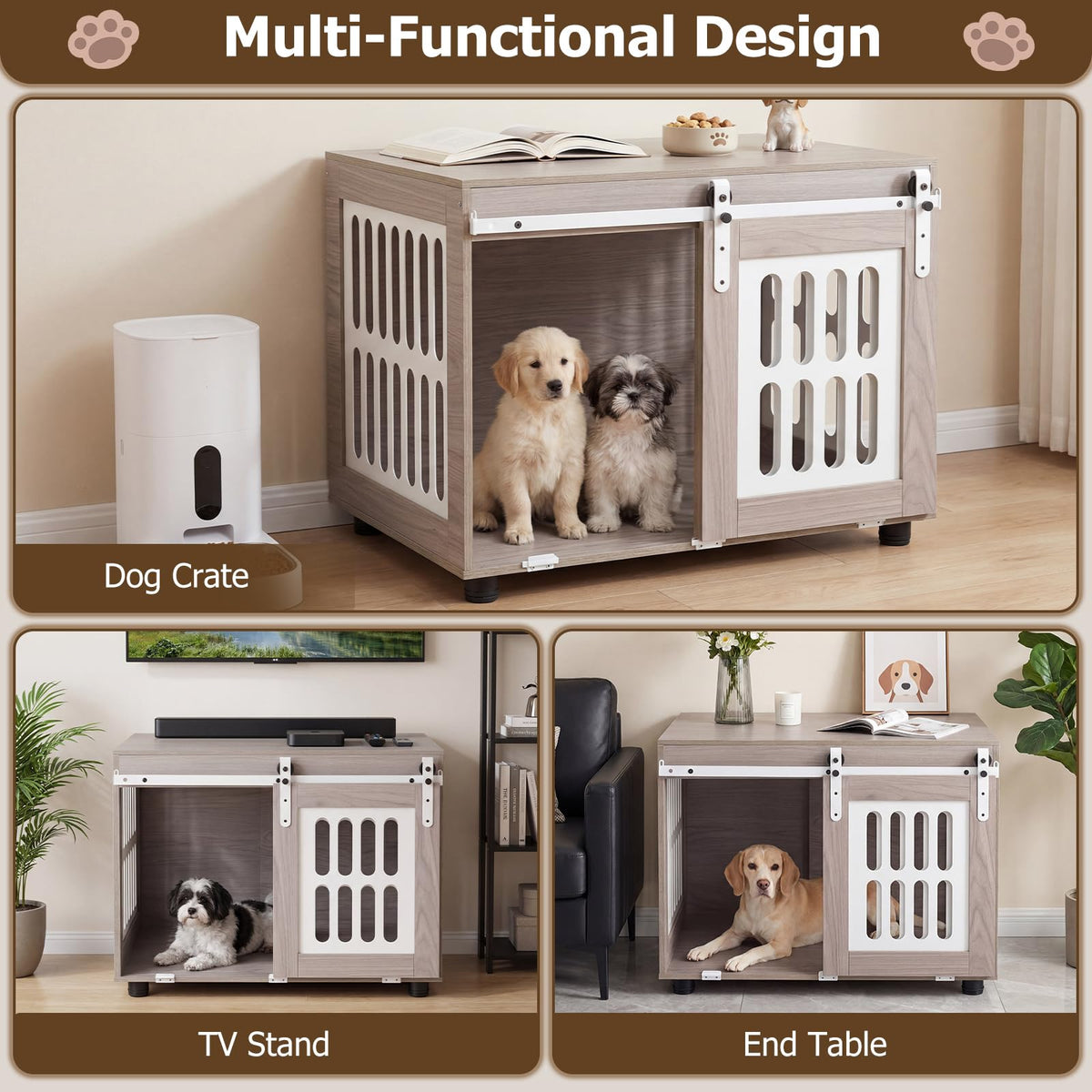 80 cm Dog Crate Furniture, Heavy Duty Indoor Wooden Dog Kennel
