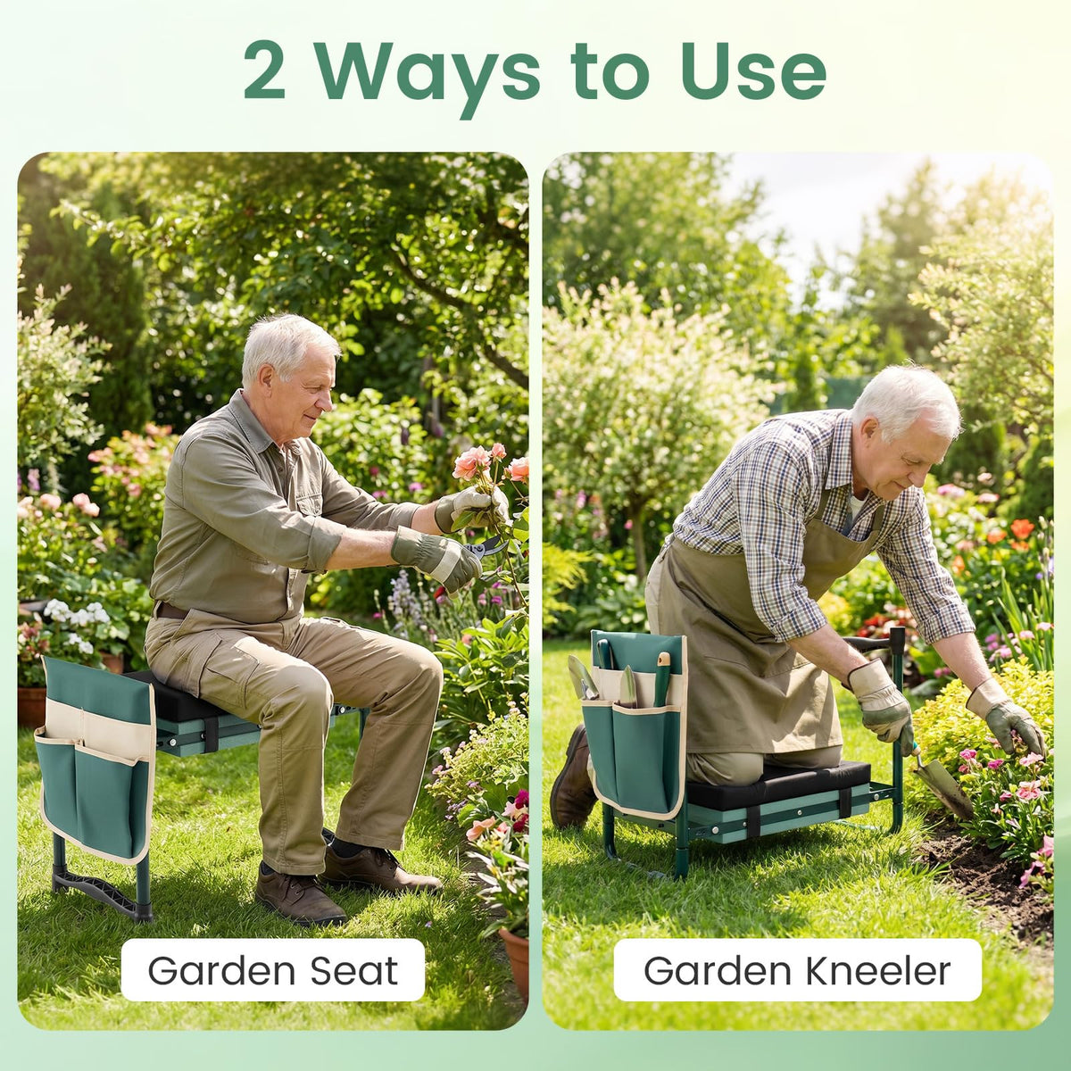 Foldable Garden Kneeler with Wide EVA Padding & Tool Pouch for Gardening