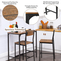 Giantex 3 Pieces Bar Table Set, Counter Height Bistro Table with 2 Stools, Rustic Brown & Black