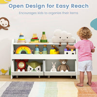 Kids Toy Storage Box, Children Wooden Bookcase with 2 Movable Drawers