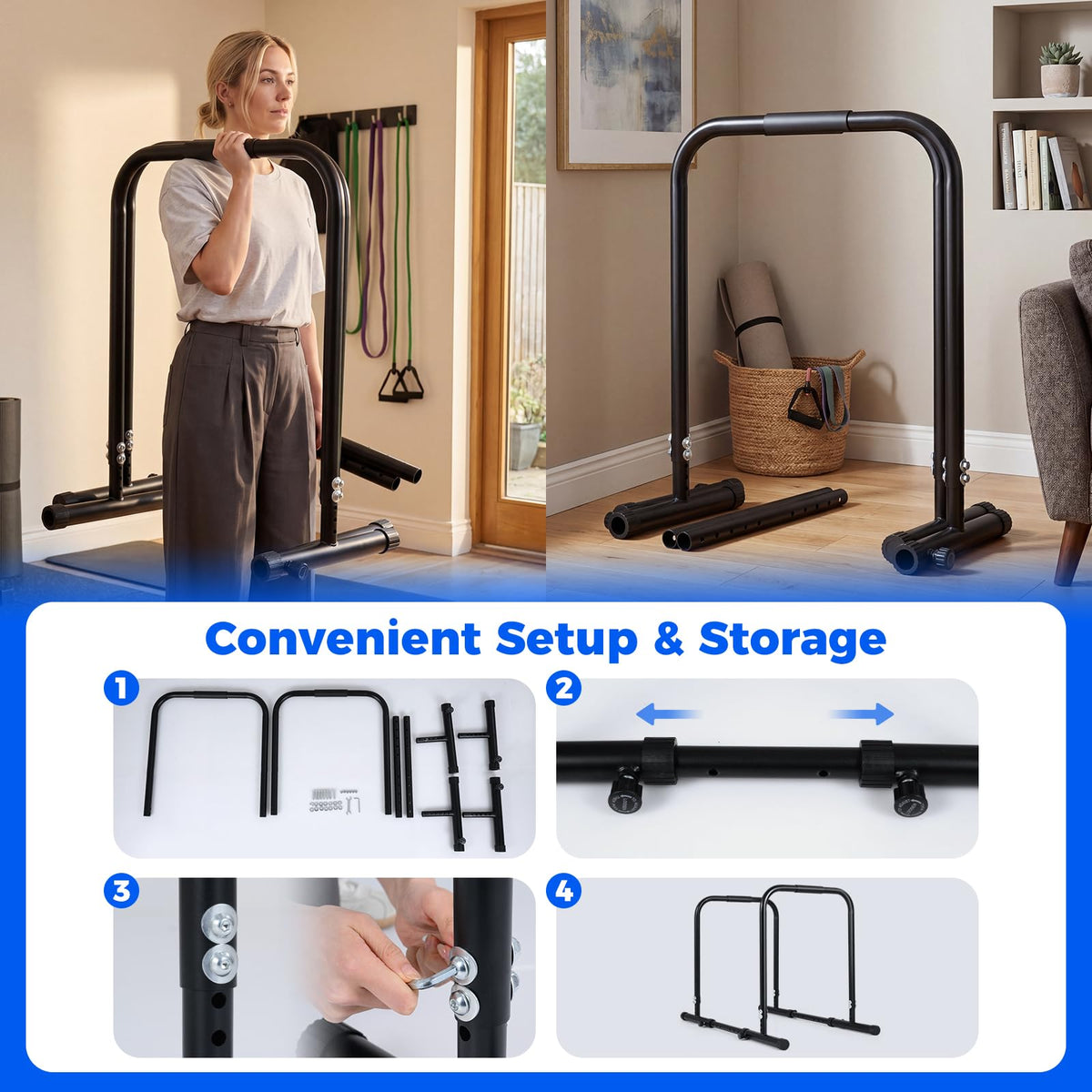 Adjustable Dip Bar, Heavy Duty Parallette Push Up Stand with 660 LBS Capacity, Anti-Slip Foam Grips