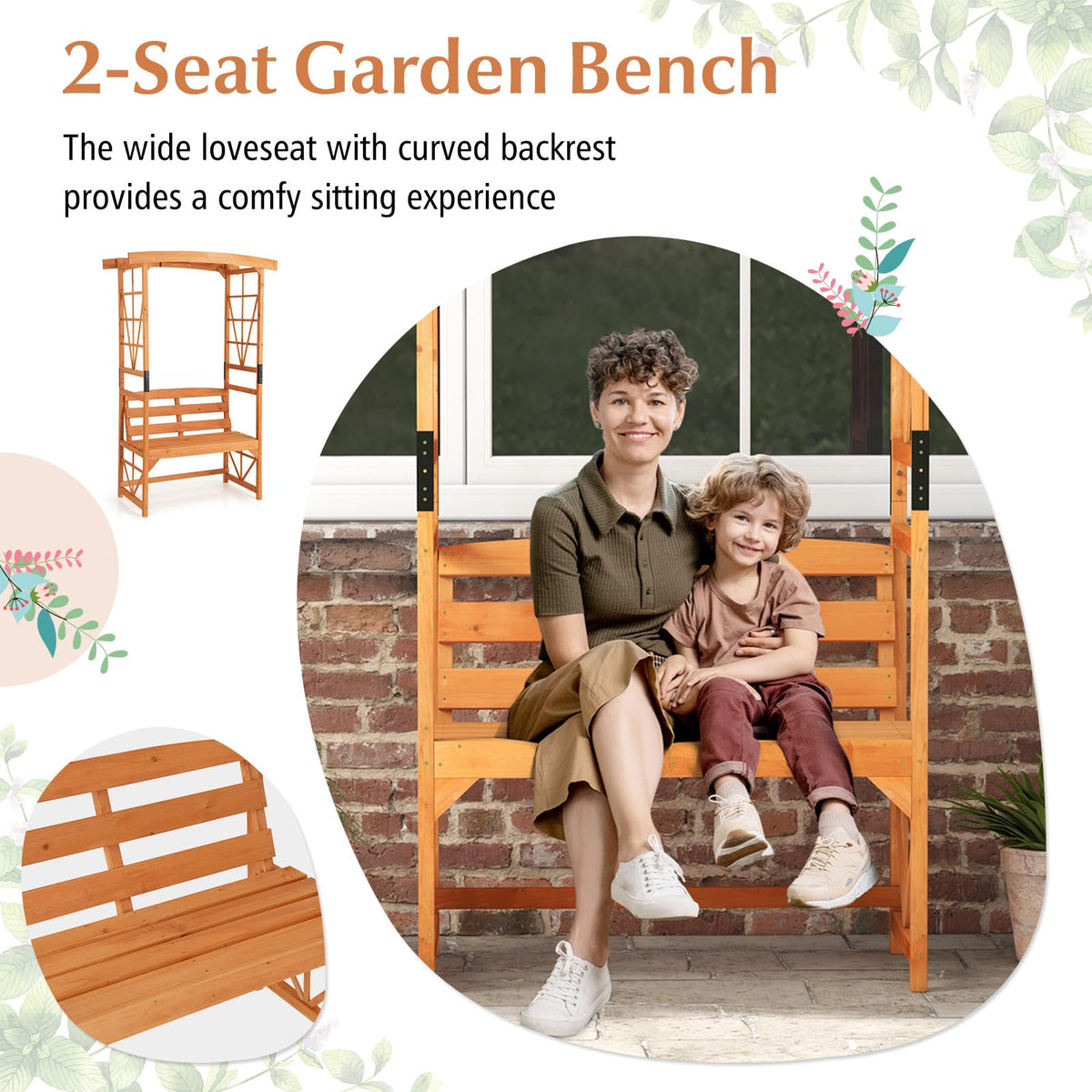 Giantex Garden Arbor with Bench - Wooden Garden Arch Trellis for Climbing Plants Vines