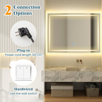 80 x 60 CM Rectangular LED Bathroom Mirror Wall-Mounted Mirror with 3-Color Dimmable Lights
