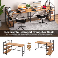 Giantex L-Shaped Computer Desk, Reversible Corner Desk with 3-Tier Storage Shelf & Metal Frame
