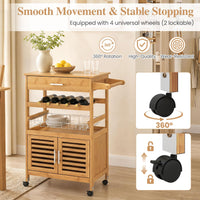 Giantex Bamboo Rolling Kitchen Island Trolley with Storage Cabinet