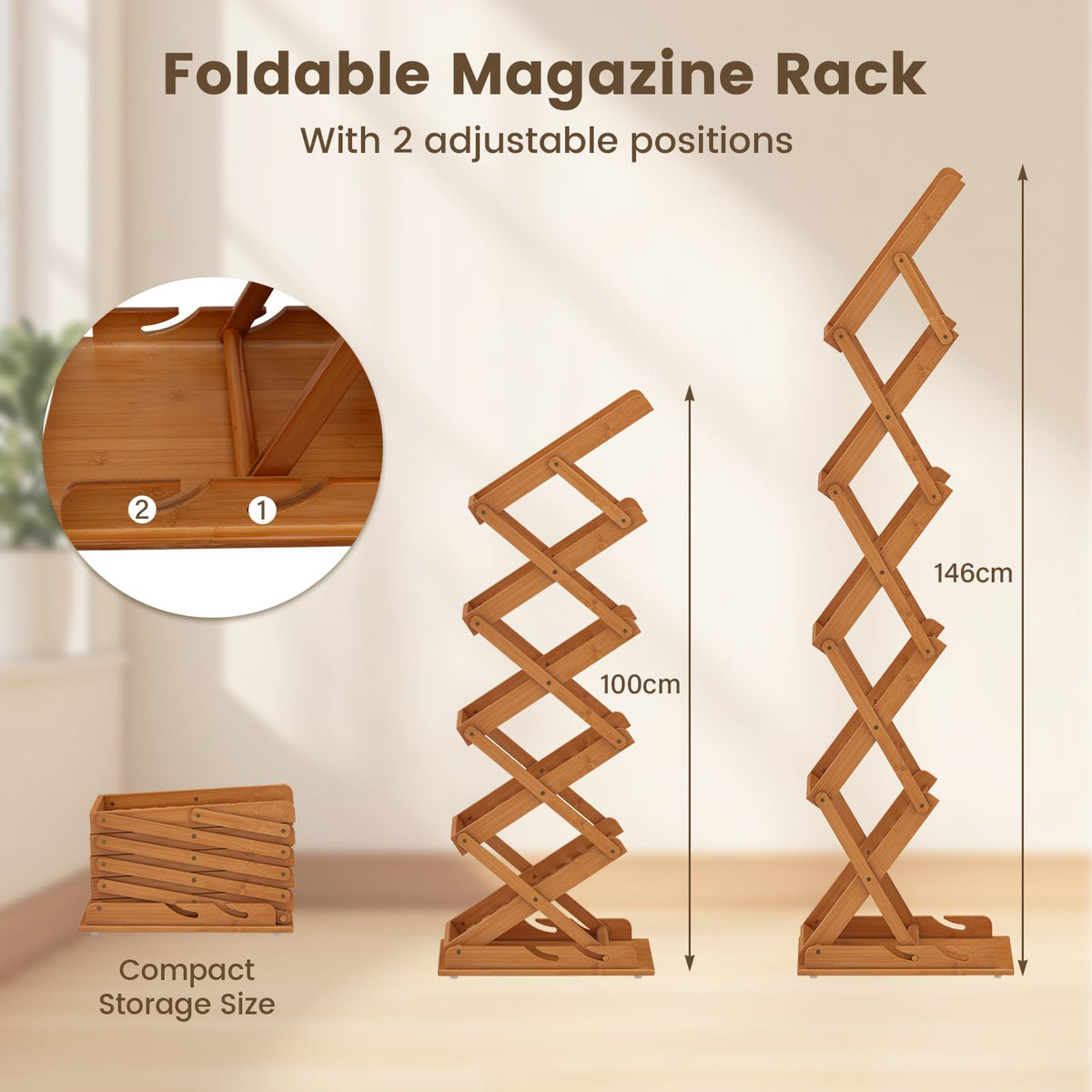 Giantex Foldable Bamboo Magazine Rack with 2 Adjustable Positions