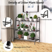 3-Tier Metal Plant Stand with Adjustable Feet for Indoor & Outdoor