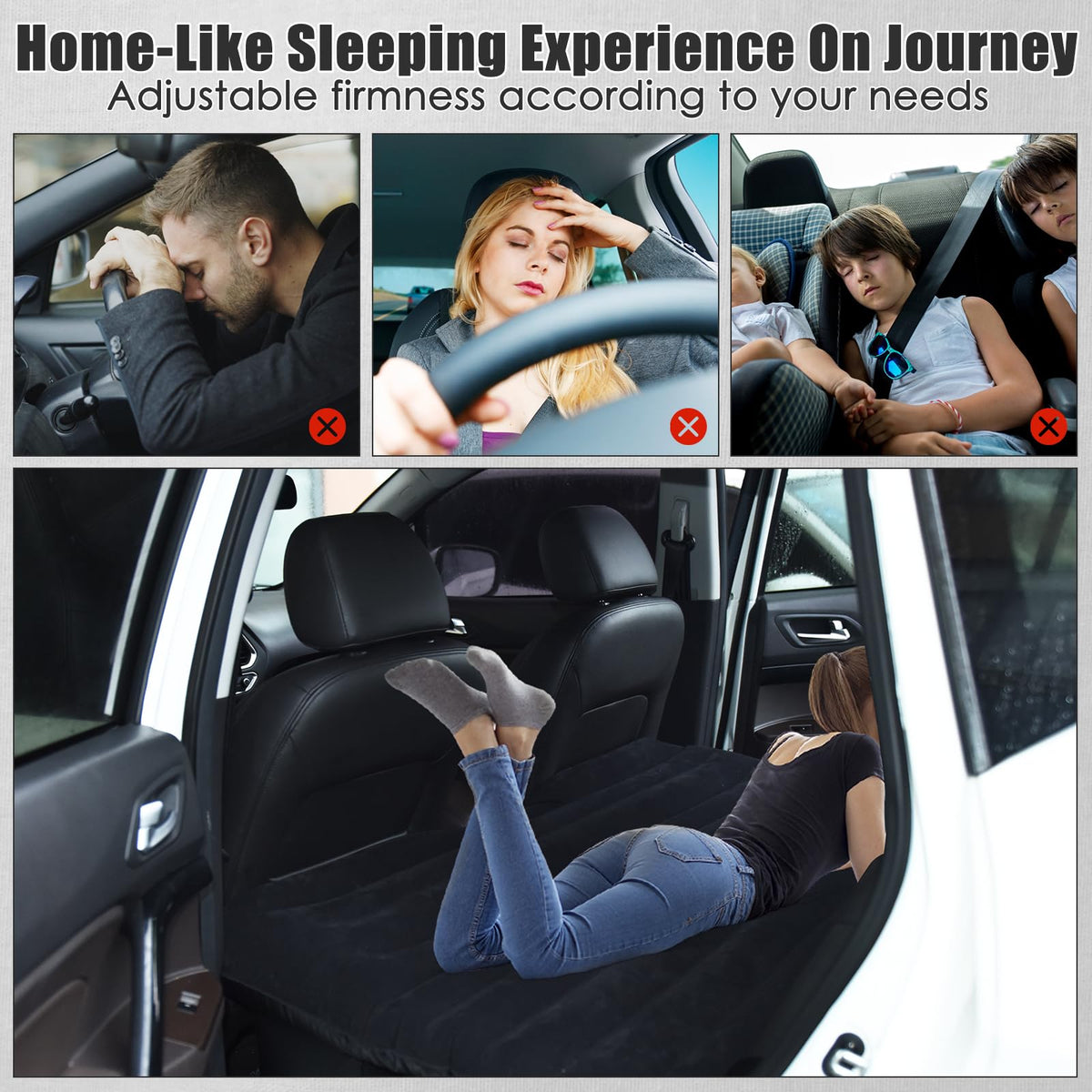 Inflatable Car Air Mattress, Backseat SUV Air Bed w/Pillow