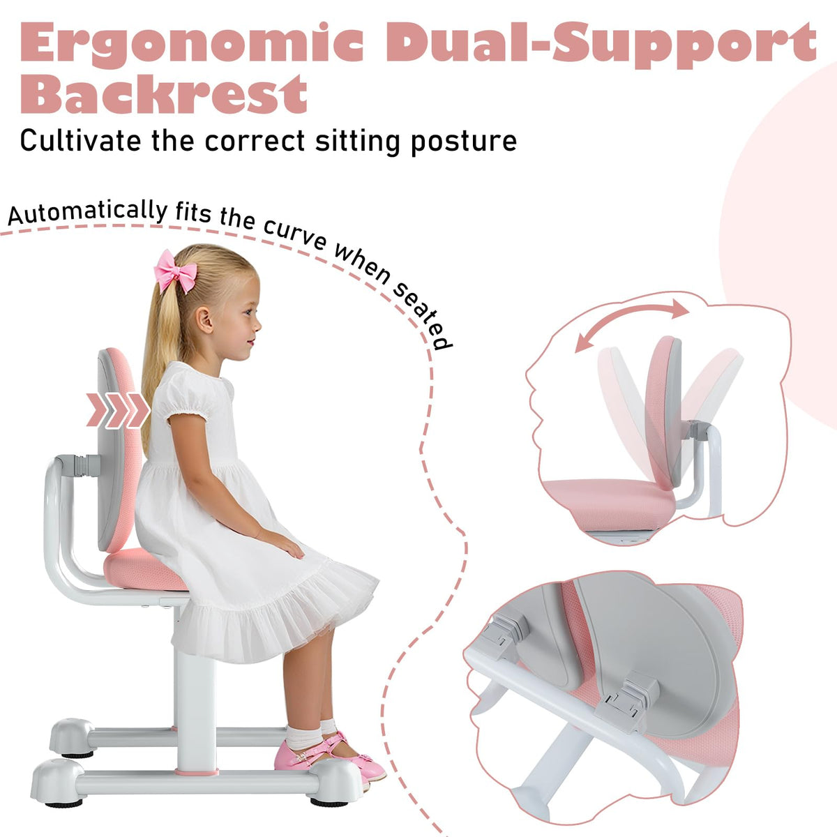 Kids Desk Chair, Children Study Chair w/Double Back Support & Adjustable Height