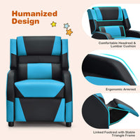 Kids Recliner Chair, Adjustable Recliner Sofa w/Footrest, Headrest & Lumbar Support, w/ Padded Seat, Blue & Black