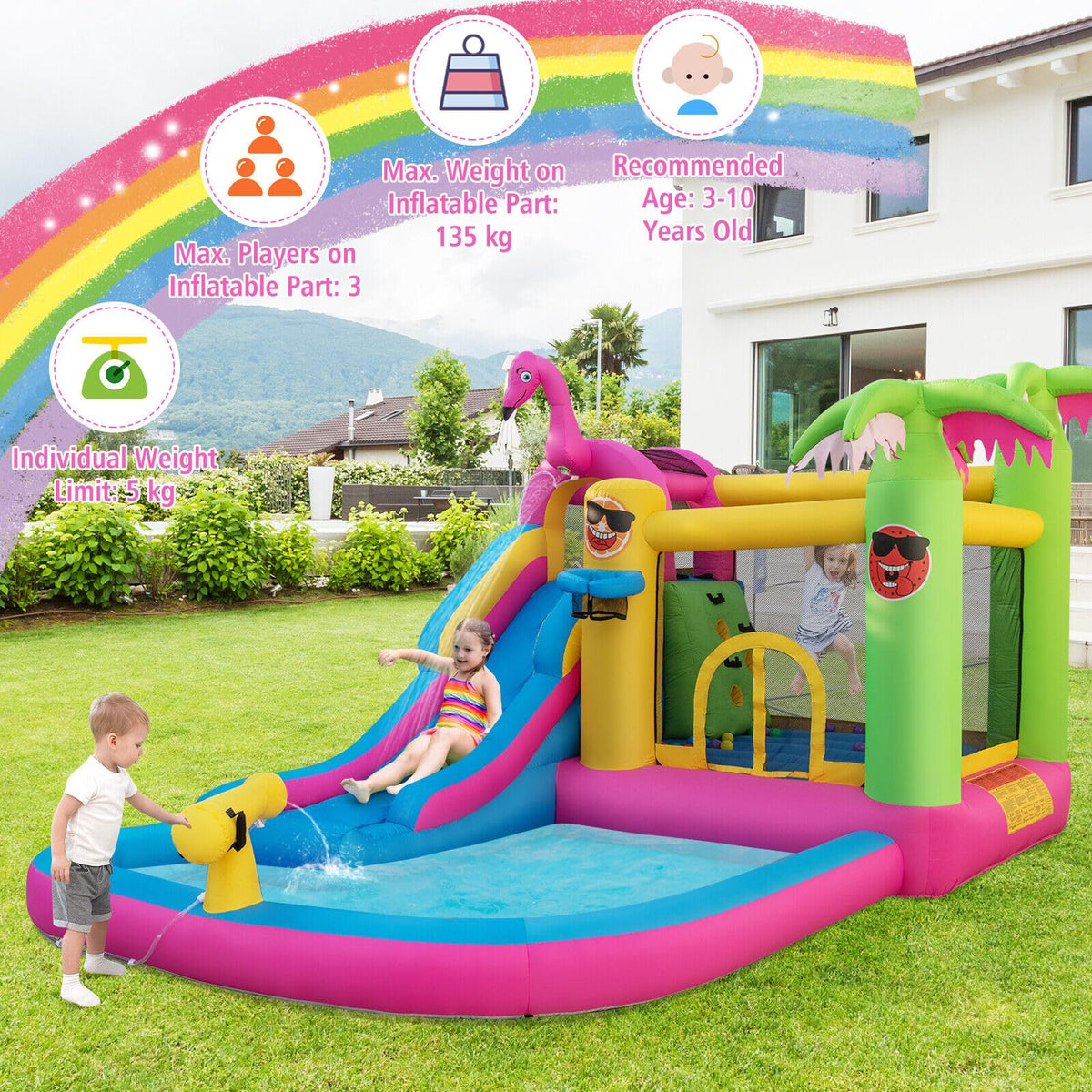 Inflatable Water Slide, Inflatable Jumping Castle w/680W Blower & 50 Ocean Balls for Indoor Outdoor