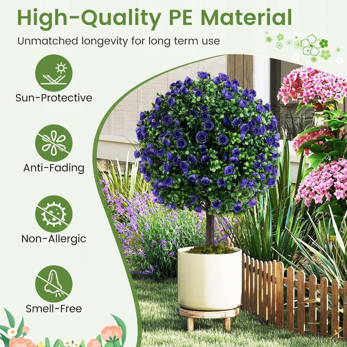 et of 2 Artificial Purple Rose Topiary Ball Trees