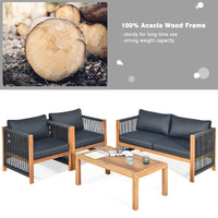 4 Pieces Acacia Wood Patio Conversation Set with Armrest