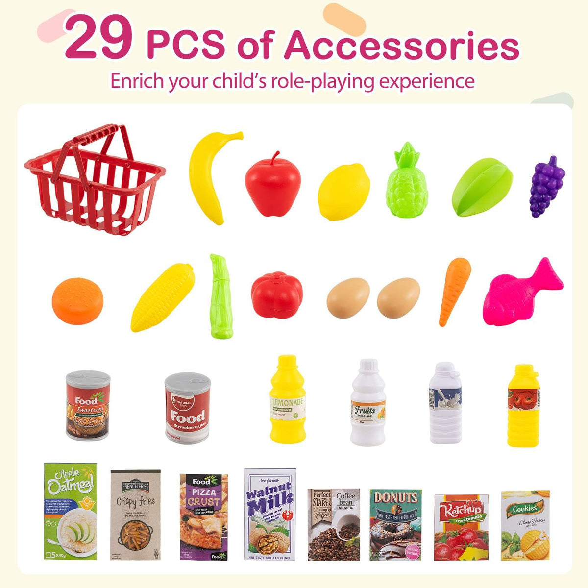 76PCS Supermarket Playset, Kids Pretend Play Grocery Store Set with Shopping Cart
