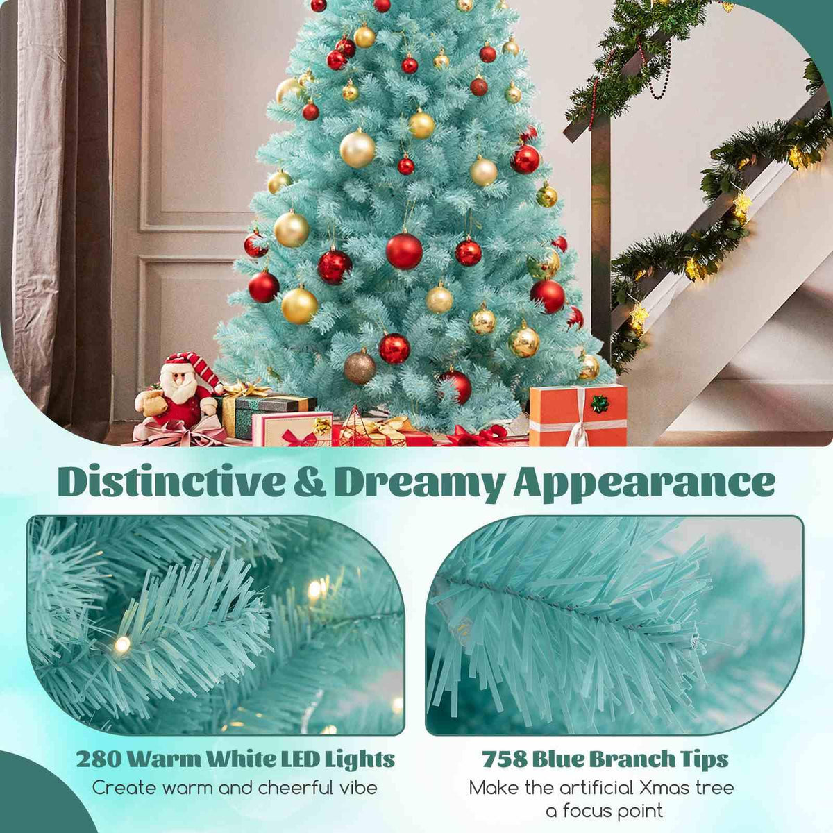 1.8M Blue Artificial Christmas Tree with 758 Lush Branch Tips