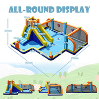 Inflatable Water Slide, 7-in-1 Long Slide Giant Water Park Wet Dry Combo with Water Soccer Splash Pool (with 680W Blower)