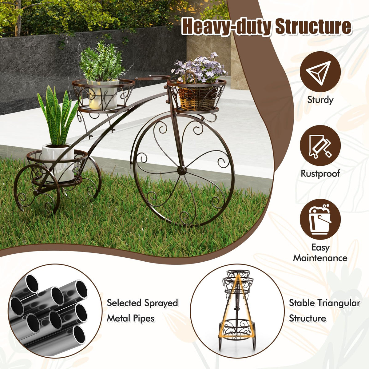 Tricycle Plant Stand, Flower Pot Cart Holder