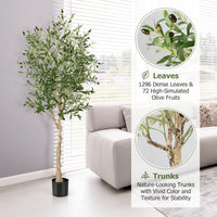 Giantex 2-Pack Artificial Olive Tree, 1.85m Tall Faux Olive Plants in Cement Pot, Topiary Silk Tree