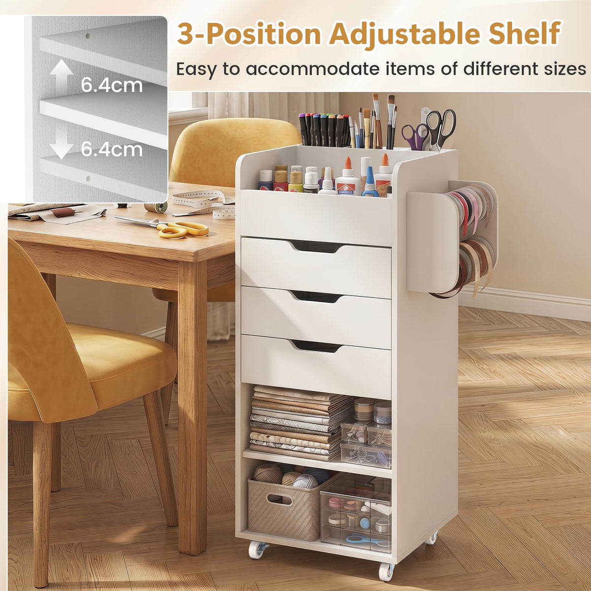 Craft Storage Cart with Mobile Drawers Shelves for Living Room