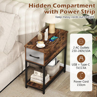 Narrow Side Table with Charging Station and LED Lights for Small Spaces and Living Room