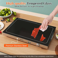 Electric Warming Tray with Adjustable Temperature Tempered Glass Top Food Warmer