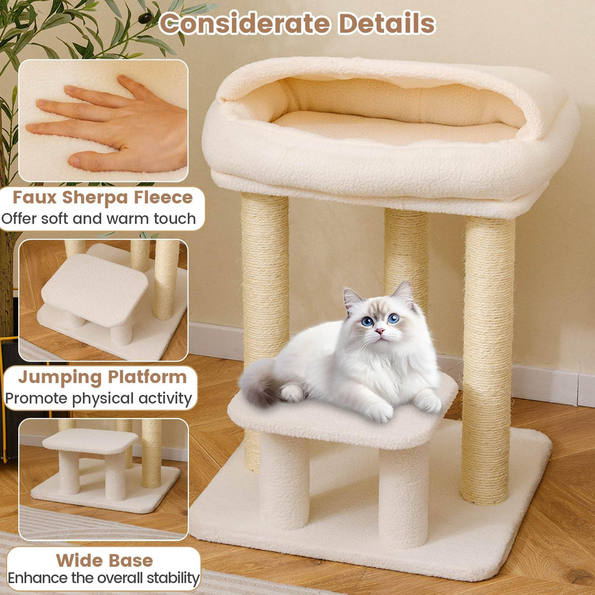 Small Cat Tree with Comfy Plush Top Perch Bed for Indoor Cats