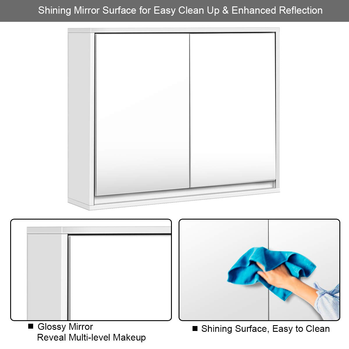 Bathroom Medicine Cabinet with Double Mirrored Doors for Bathroom