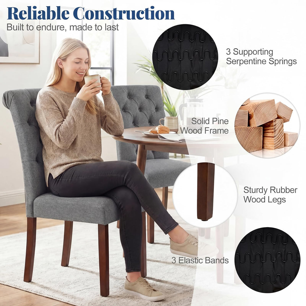 Giantex Upholstered Dining Chairs Set of 2, Modern Button Tufted Chairs