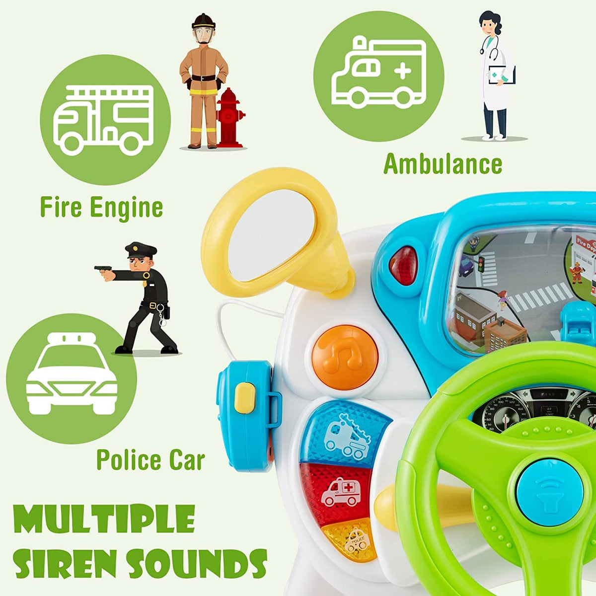 Kids Steering Wheel Simulated Driving Toy Set with Lights & Sounds