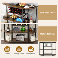 Giantex Wine Rack Table, 120 cm Coffee Bar Cabinet with Glass Holder, Storage Shelves , Rustic Brown