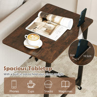 C-shaped End Table with Built-in Phone Slot and Low Profile Base Slide for Living Room Bedroom