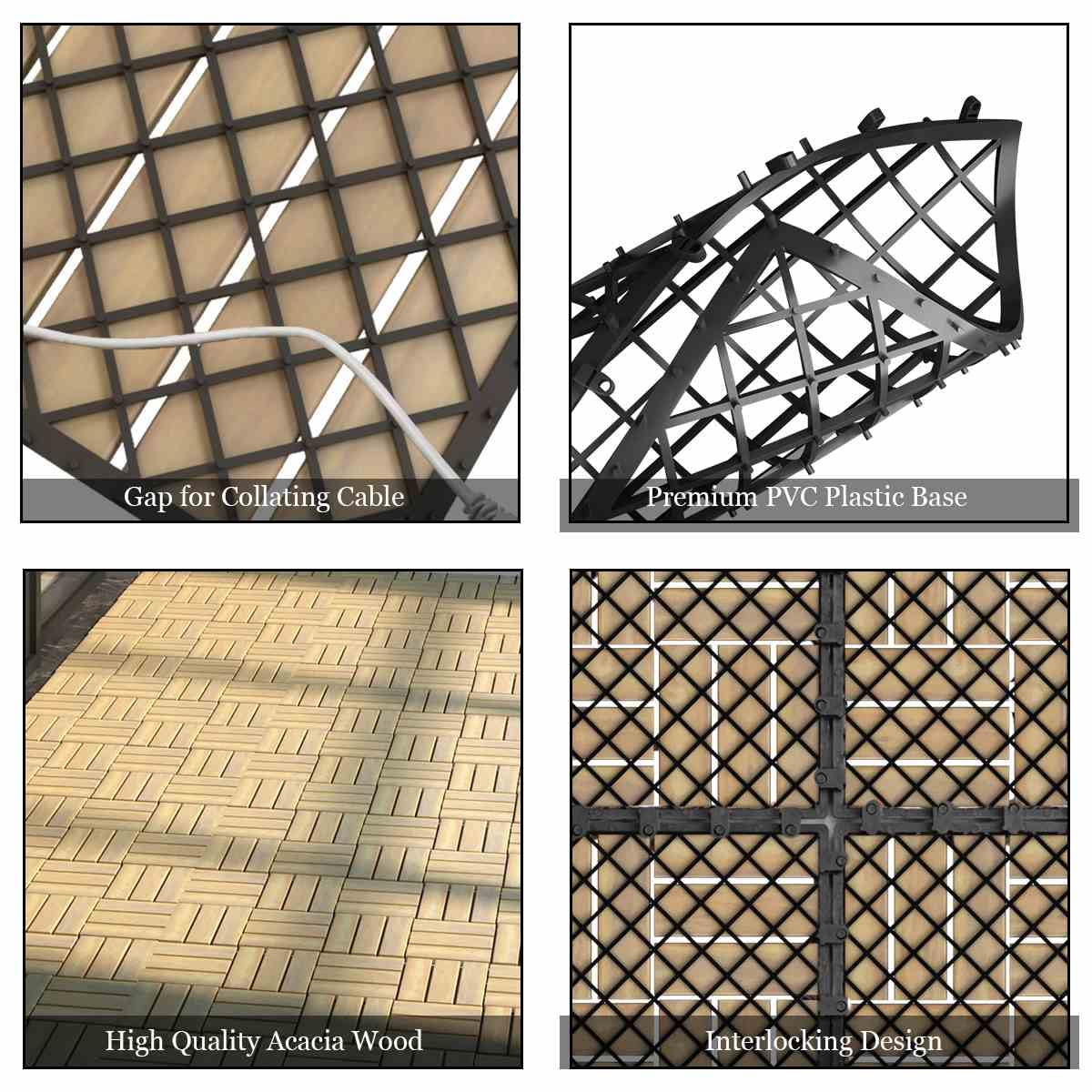27 Pieces Acacia Wood Interlocking Patio Deck Tile Indoor Outdoor