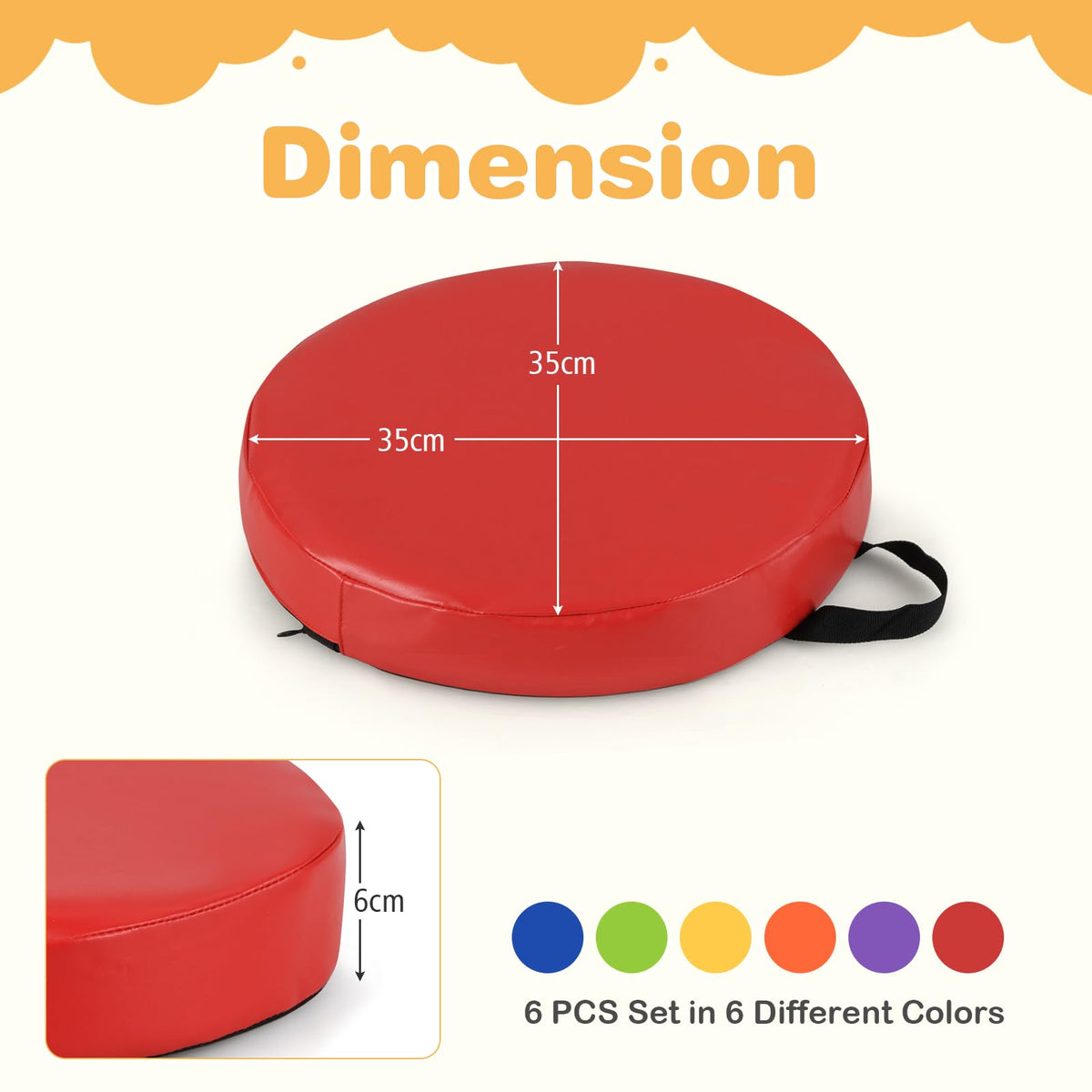 6 PCS Round Floor Cushions for Kids