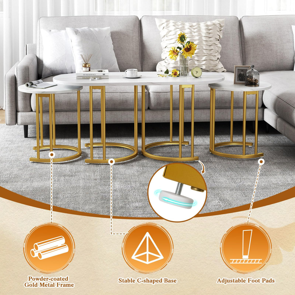 Nesting Coffee Table Set of 3, Stacking Side Tables