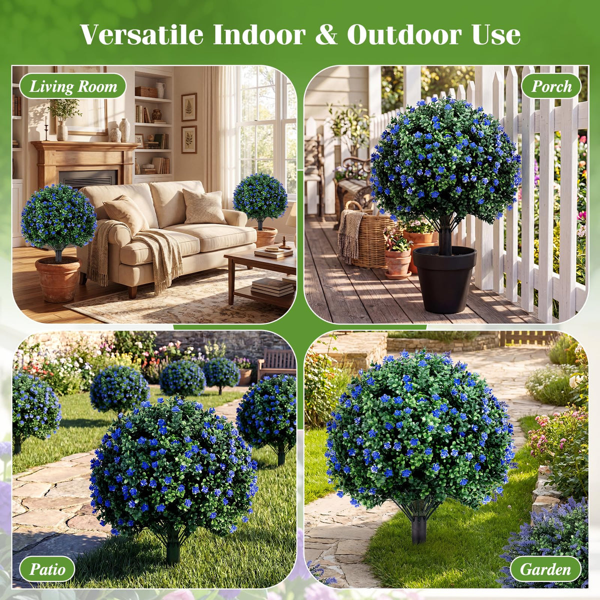 2 Pack Artificial Camellia Boxwood Topiary Ball Trees