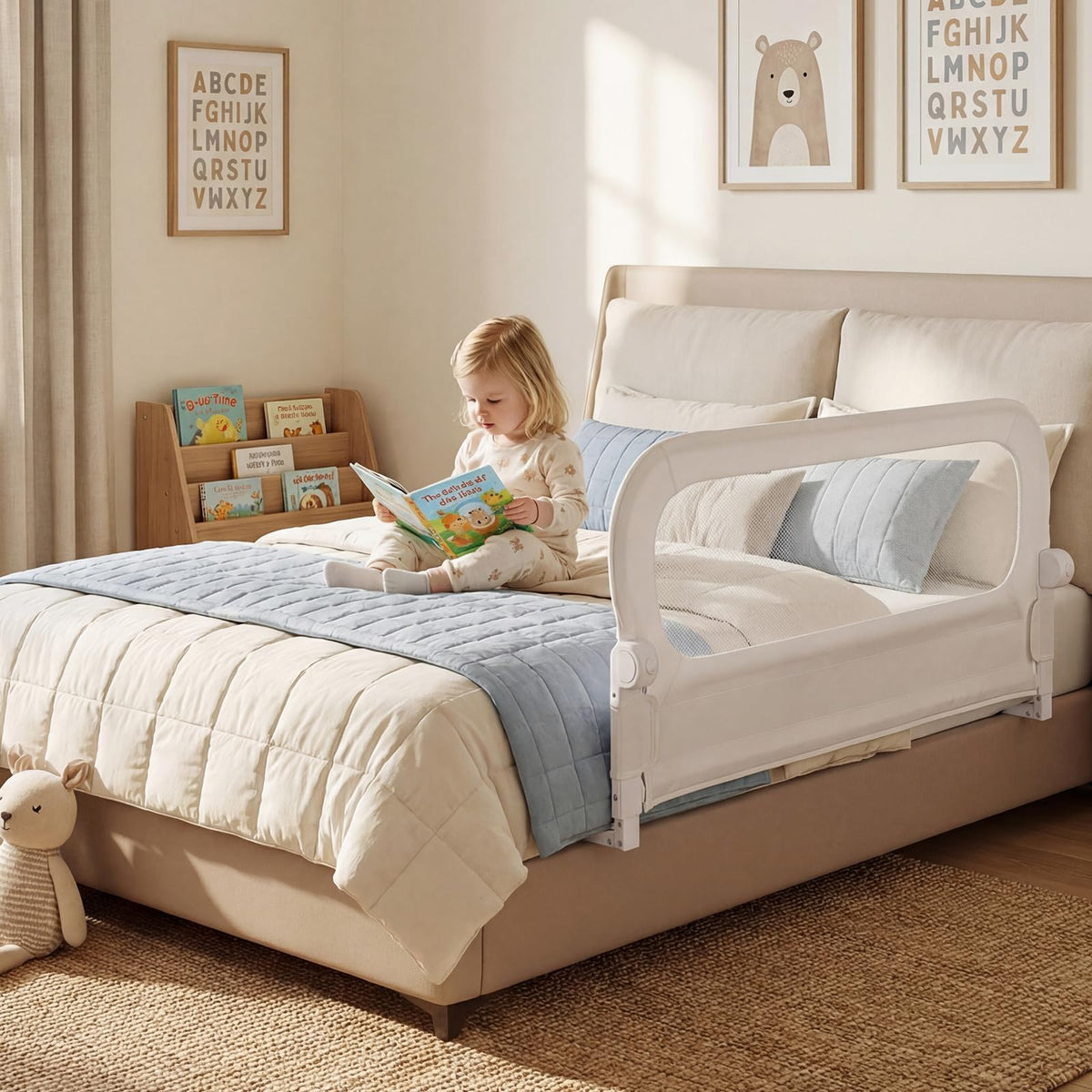 120 cm Foldable Bed Rail with Removable Oxford Fabric Cover and Extra Buckle for Toddlers