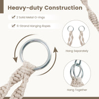 Hand-Woven Rope Hanging Swing Chair with Thick Cushion and Folding Metal Frame