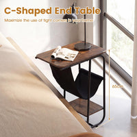 Giantex C-Shaped End Table with Canvas Book Holder & Bottom Storage Shelf